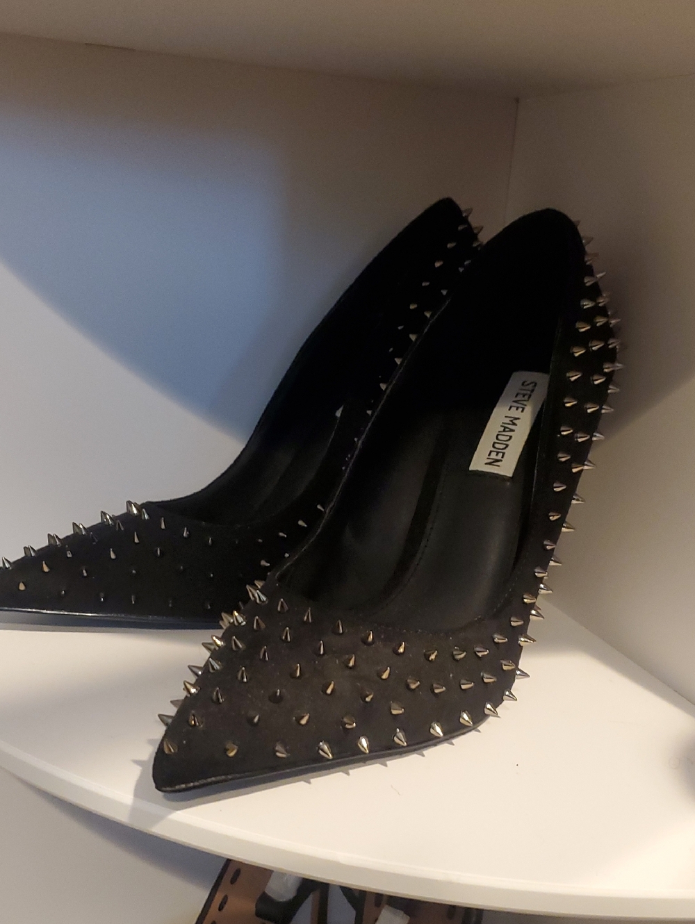 Steve Madden Black Spiked Pointed Toe Pumps